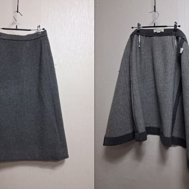 일본빈티지 J G HOOK  100%순모 울 두터운모직랩스커트 여성 25