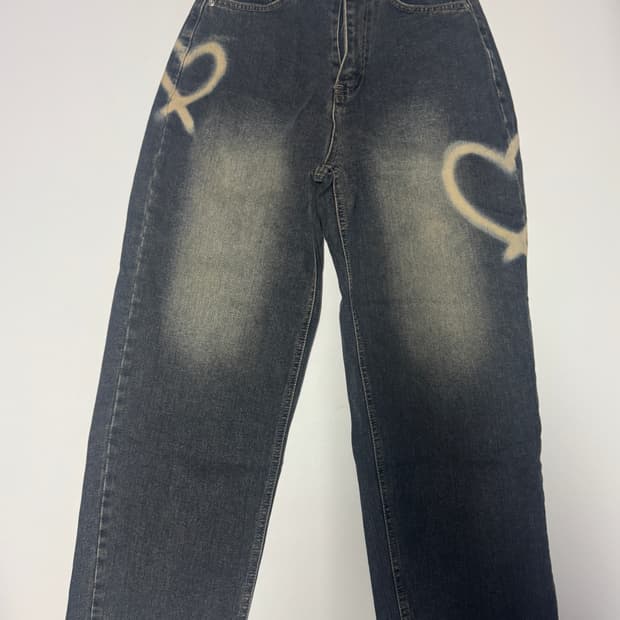 여성 디벨롭 하트 데미지 워싱 빈티지 데님팬츠 S 25.9인치