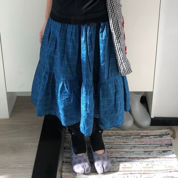 빈티지 블루 체크 스커트