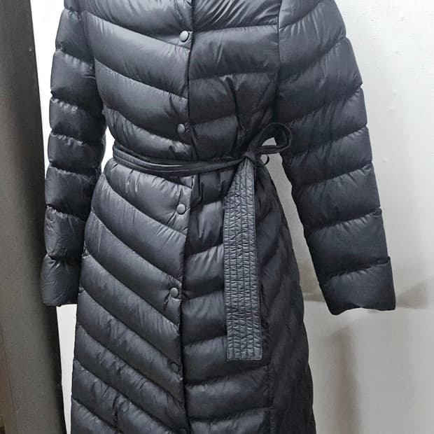 난닌구 블랙 롱 경량 패딩 벨트 후드 코트 S