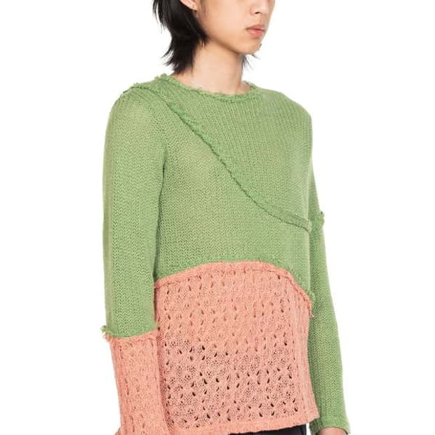 [M] 앤더슨벨 콘트라스트 패널 보트넥 스웨터 니트