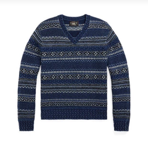 RRL 인디고 페어 아일 코튼 리넨 스웨터