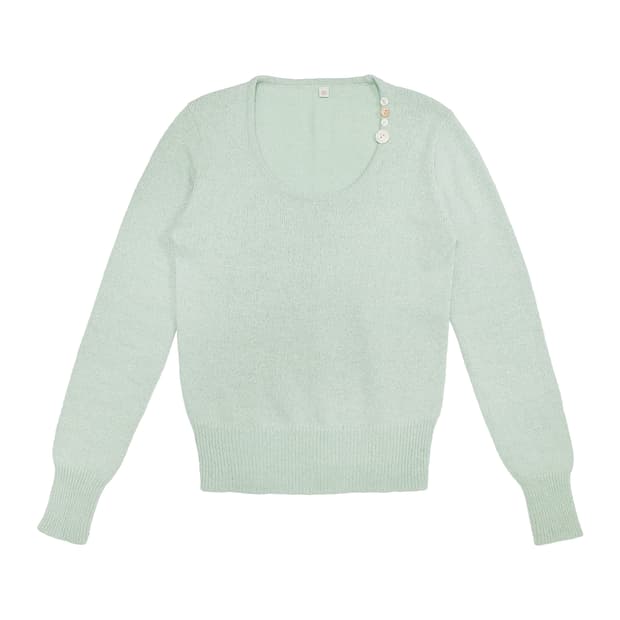 민트 버튼 앙고라 울 니트 스웨터