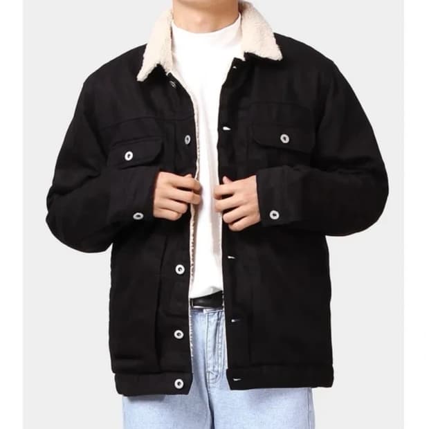 더스토리 워싱 코튼 셰르파 자켓 (블랙) m