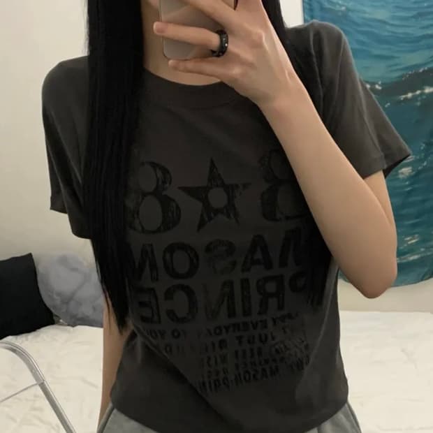 숏 슬리브 반팔 반소매 티 먹색 그레이