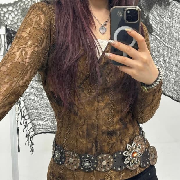 Lace Brown Slim Fit Top