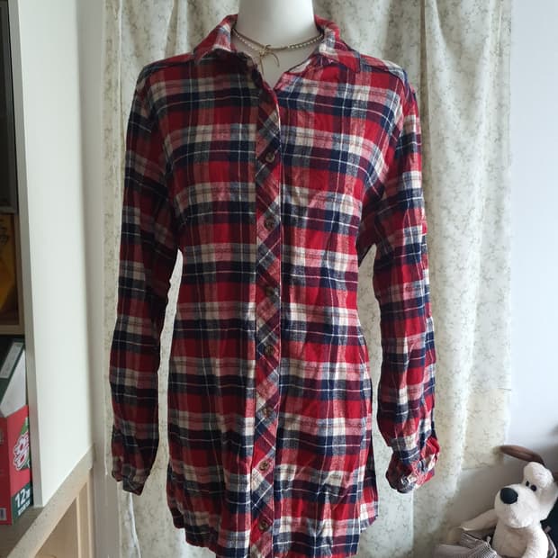 [빈티지] 체크 남방 셔츠 레드/네이비 보풀감있음