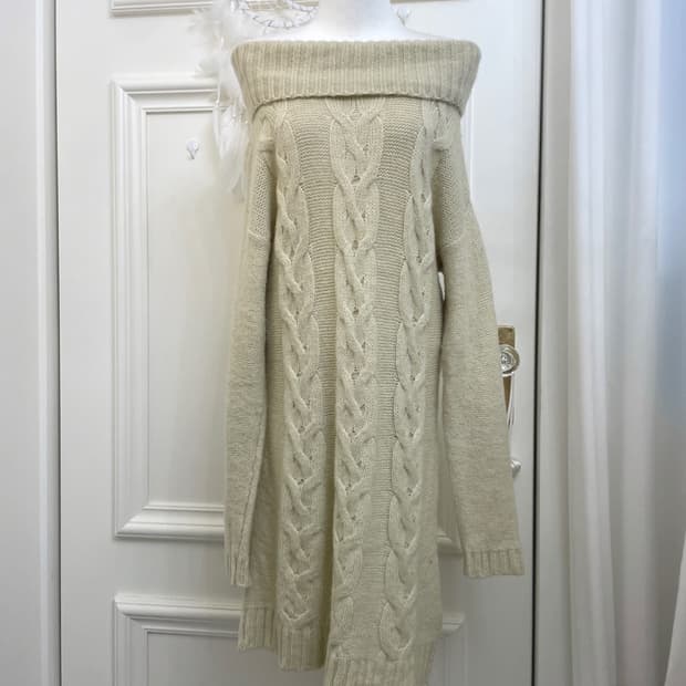 beige ivory twist off-shoulder opc