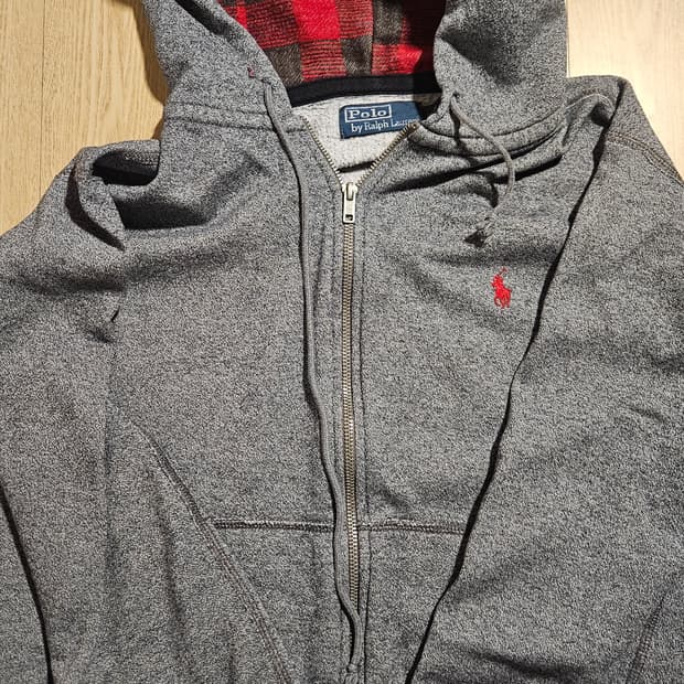 폴로 랄프로렌 그레이 플란넬 라이닝 후드 집업