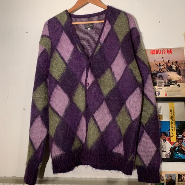 니들스 아가일 패턴 모헤어 가디건