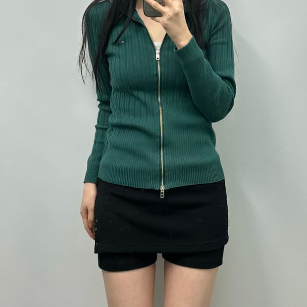 타미힐피거 투웨이 그린 골지 니트집업 