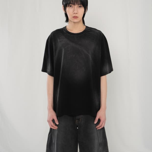 L] 주앙옴므 빈티지 워싱 하프 슬리브 티셔츠 (블랙)