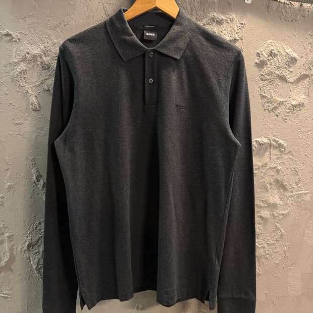 M 휴고보스 BOSS 피마코튼 긴팔 폴로 니트 차콜