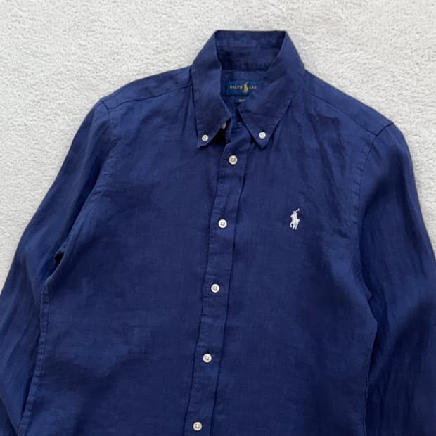QR 폴로 네이비 린넨 셔츠