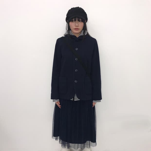 Jpn Navy Shawl Collar Wool-Blend Coat