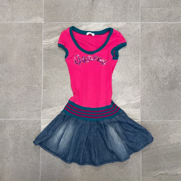 GGPX pink glitter denim pleats ops