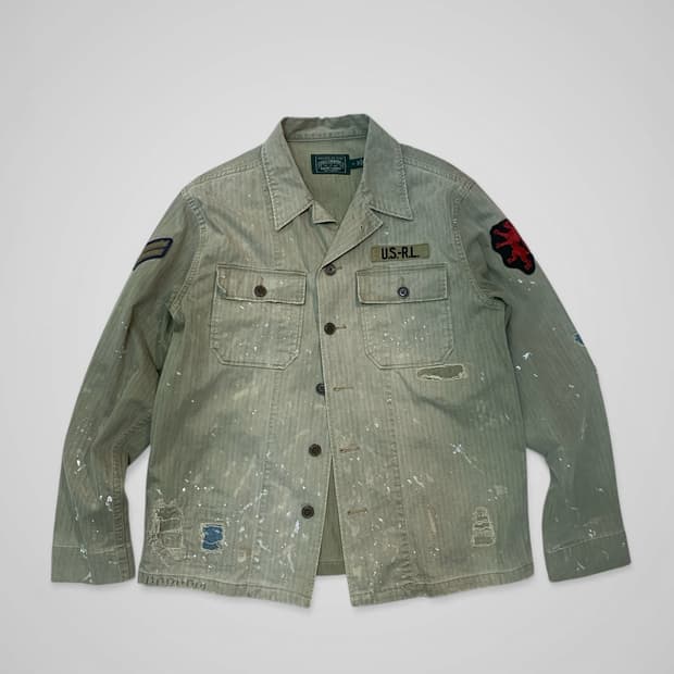 [M]폴로 컨트리 디스트레스 페인팅와팬패치 사파리야상자켓