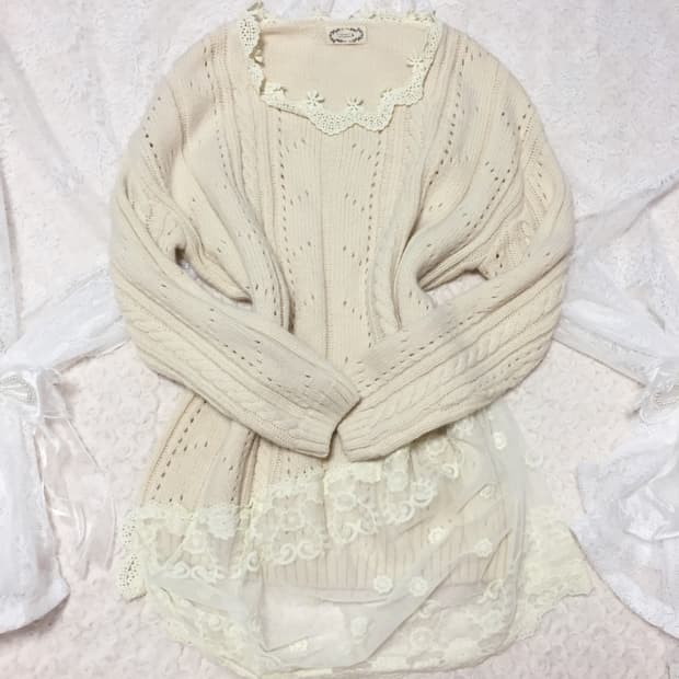 빈티지 cawaii 아이보리 레이스 니트