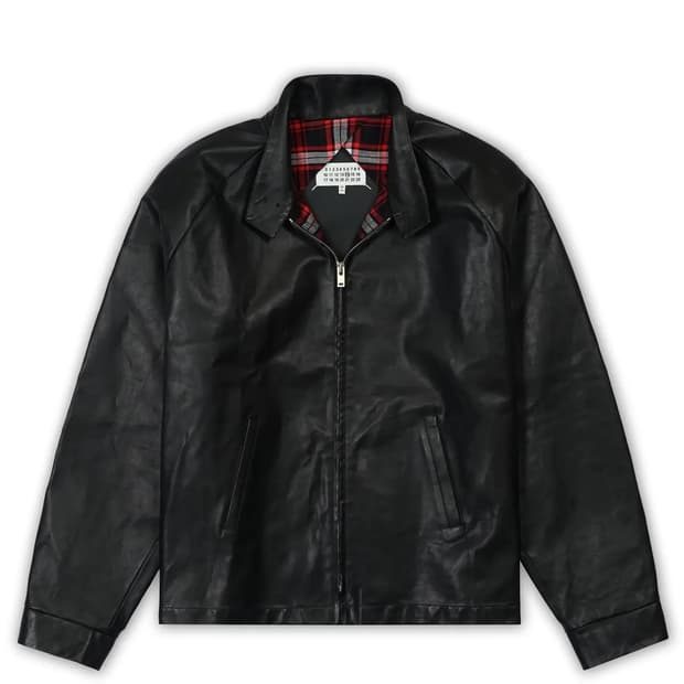 (50) 마르지엘라 17fw 블랙 레더 헤링턴 블루종 자켓