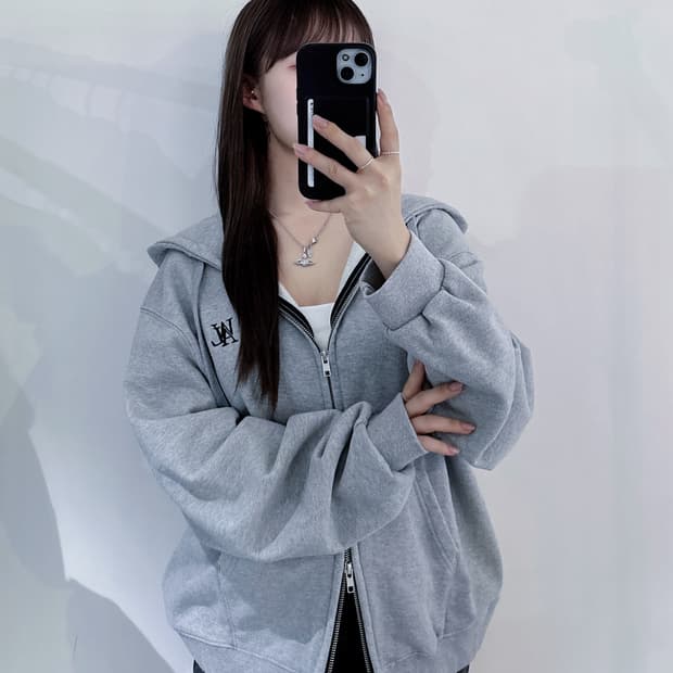 우알롱 그레이 투웨이 후드집업