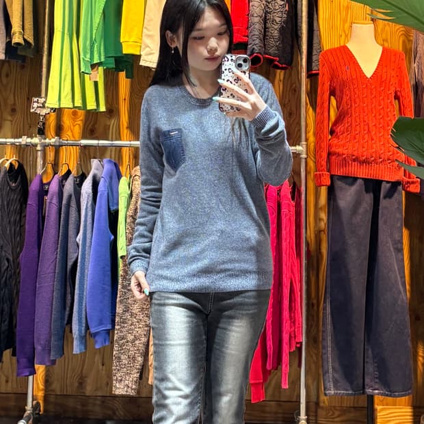 S DIESEL 디젤 트윙클 그레이블루 원포켓 니트 