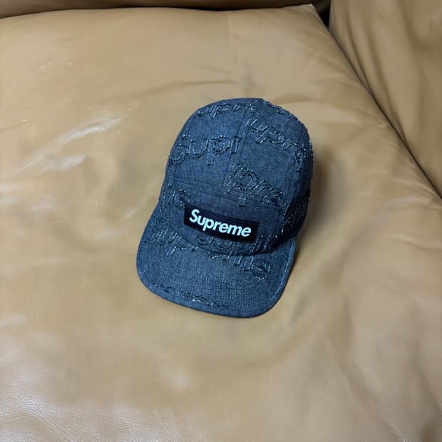 슈프림 캠프캡 모자 박스로고 데님 블랙