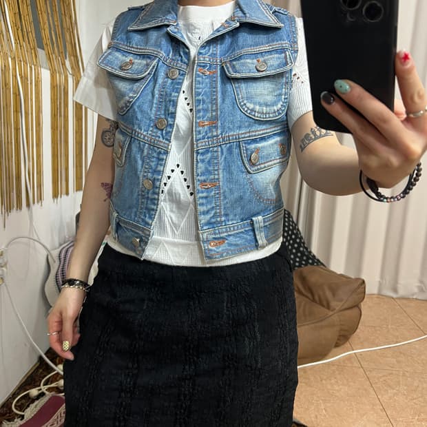 빈티지 여성 멀티포켓 데님 베스트 자켓 