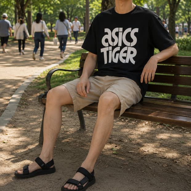 95 ASICS 아식스 타이거 빅로고 반팔티 블랙 차콜그레이