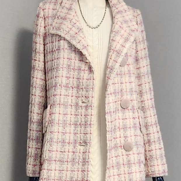 핑크체크 트위드 롱자켓 