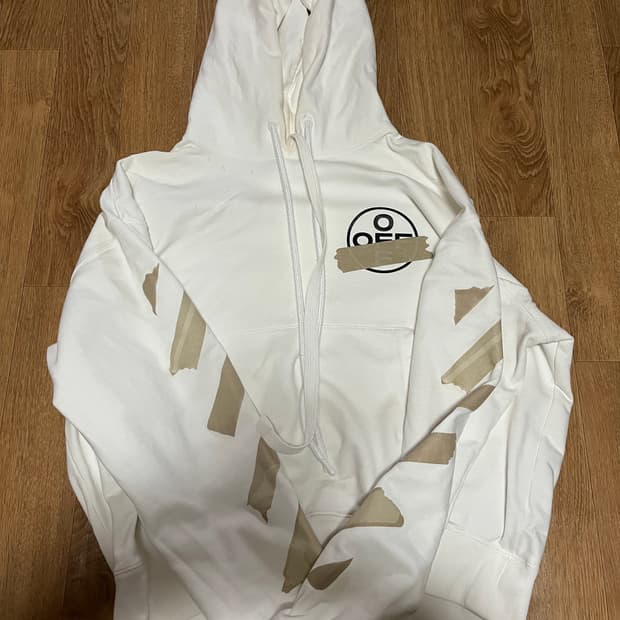 정품) 오프화이트 테이프 애로우 후드티 L