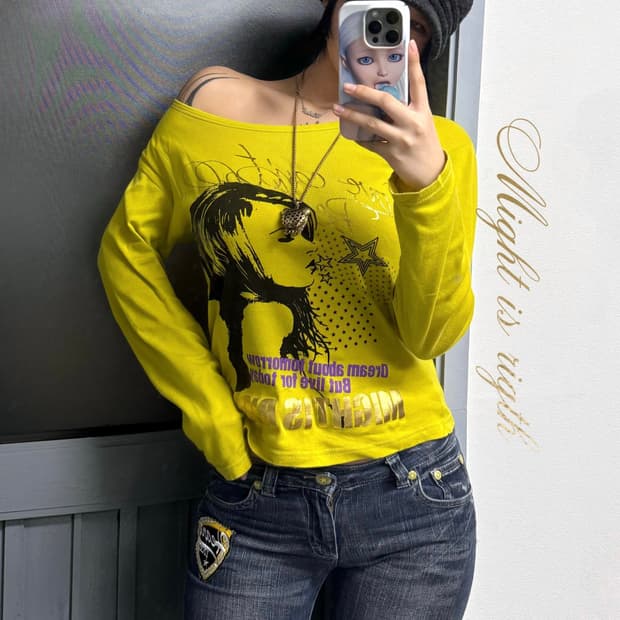 Y2k 프린팅 원숄더 롱슬리브