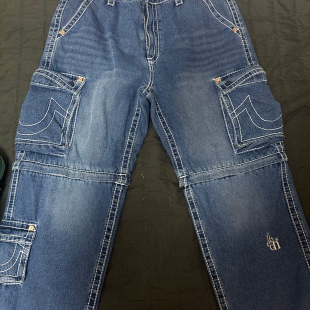 트루릴리젼 x 페치 데님 세퍼레이트 카고 팬츠 중청 L팝니다