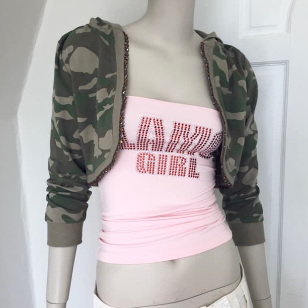 Camouflage Beaded Hoodie Bolero