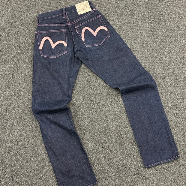 27)에비수 빈티지 포켓 프린팅 핑크 스티지 데님팬츠