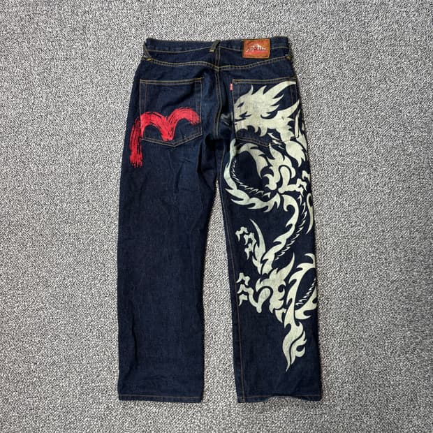 에비수 스페셜 2006 드래곤 프린팅 데님 팬츠 (32)