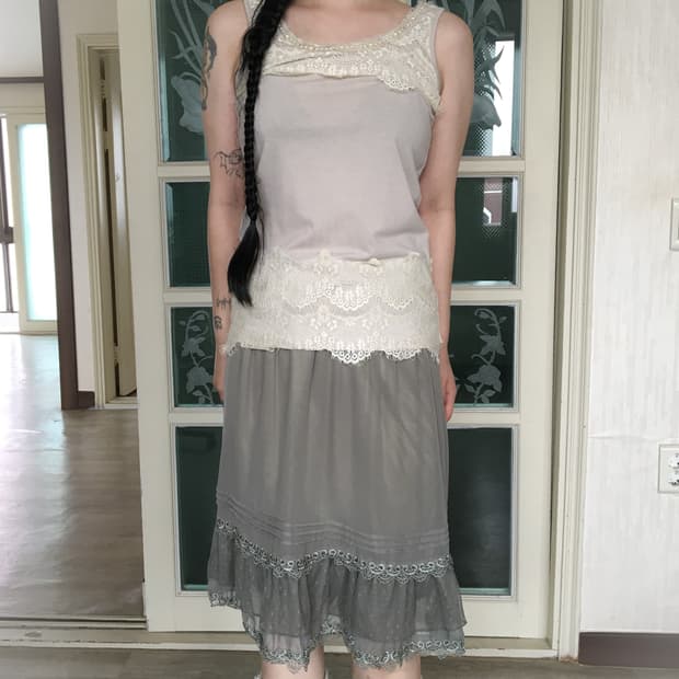 axes femme beige Lace trimming sleeveles