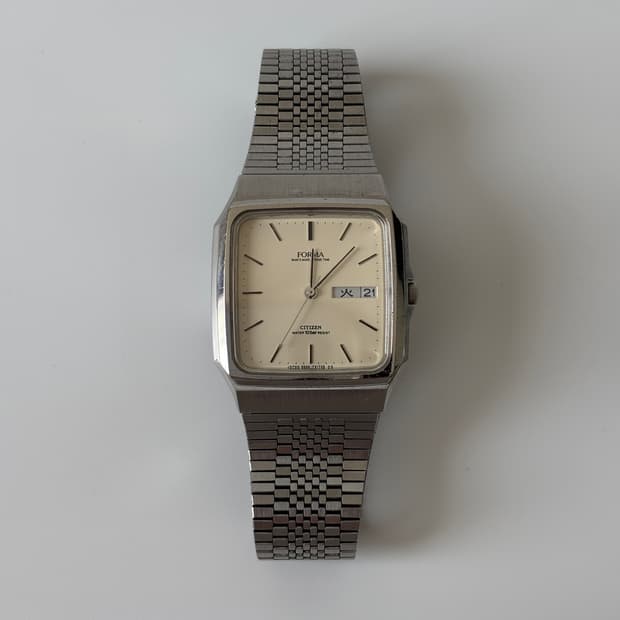 1990년대 Forma 크림 다이얼 실버 스퀘어 쿼츠 남성