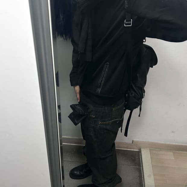 아르마니 익스체인지 레더 포켓 더블 가디건