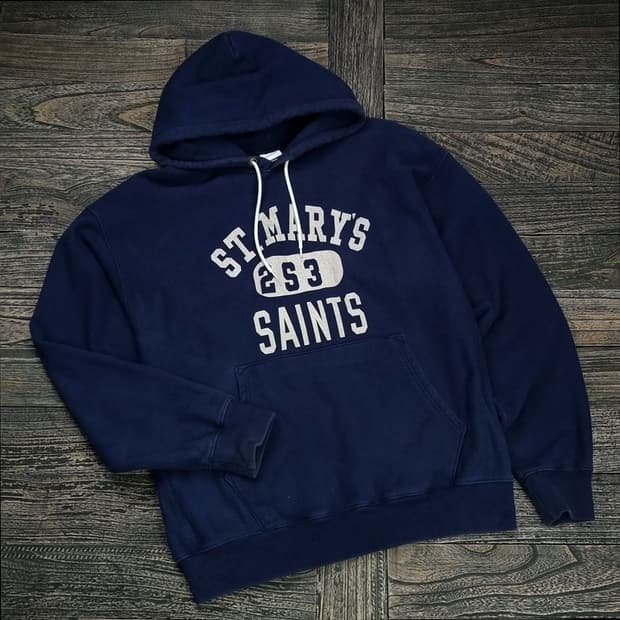 아웃스탠딩 그래픽 프린팅 오버핏 후드티 네이비 M16536