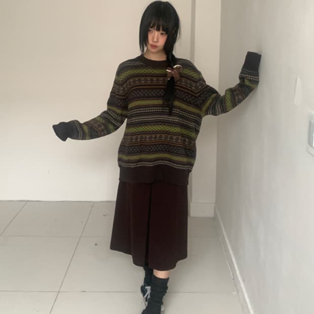 (Vintage)Wool slit long skirt