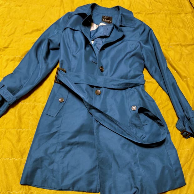 STACY 오네갸루 네이비 스트라이프 안감 트렌치코트
