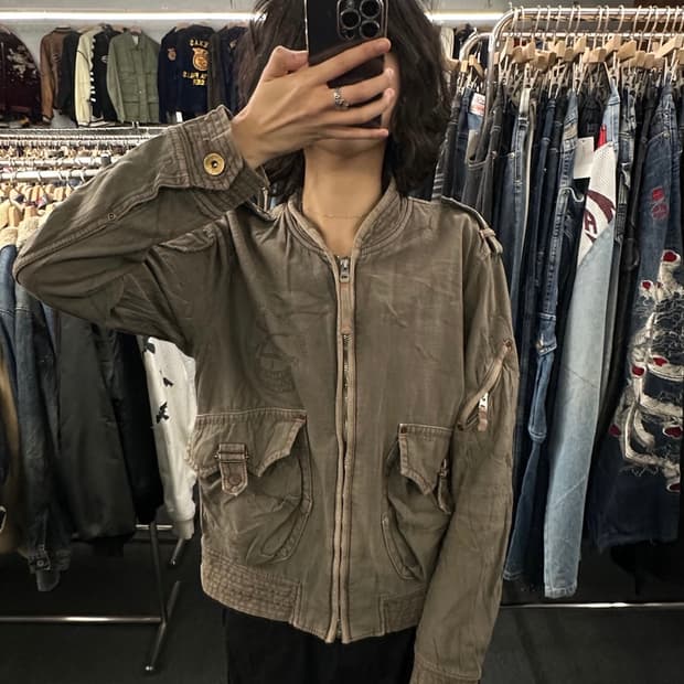 L)에드윈 플라이트 포켓 디테일 빈티지 야상 자켓