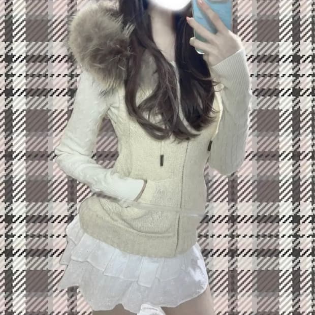 버버리 블루라벨 니트 울프죠 라쿤퍼 후드 조끼