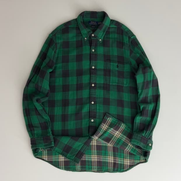 폴로 랄프로렌 그린 타탄체크 플란넬 셔츠 XL