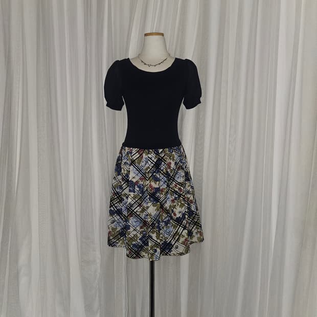 peyton place 블루로즈 네이비 히메 드레스