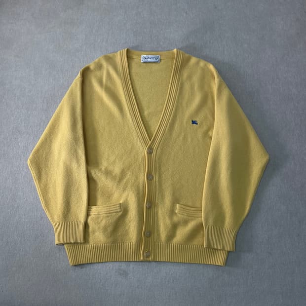 100 버버리 90s 기마로고 옐로우 코튼 가디건