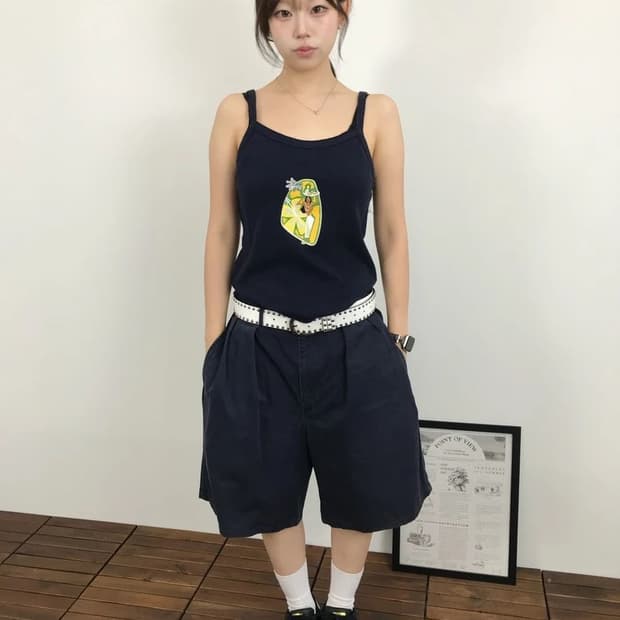 00s Stussy Hula Girl Cami Navy