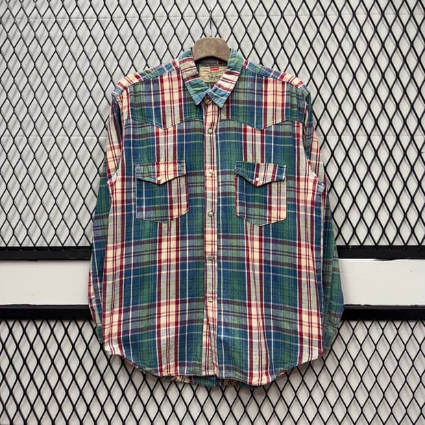 90s 리바이스 헤리티지 웨스턴셔츠 체크 패턴 디테일 레드 그린