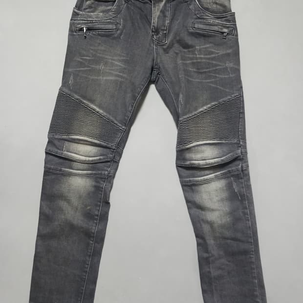[34] 발망 데미지 워싱 블랙 바이커진 청바지