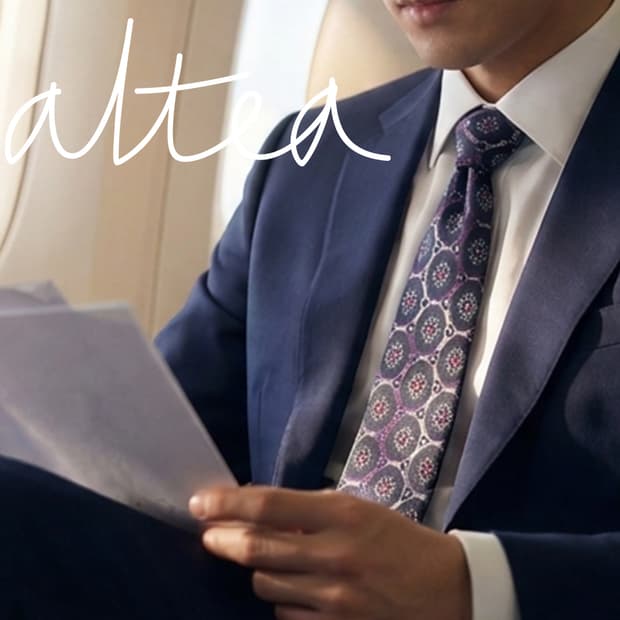 알테아 실크 네이비 퍼플 패턴 넥타이 9.1cm A+등급 K2459